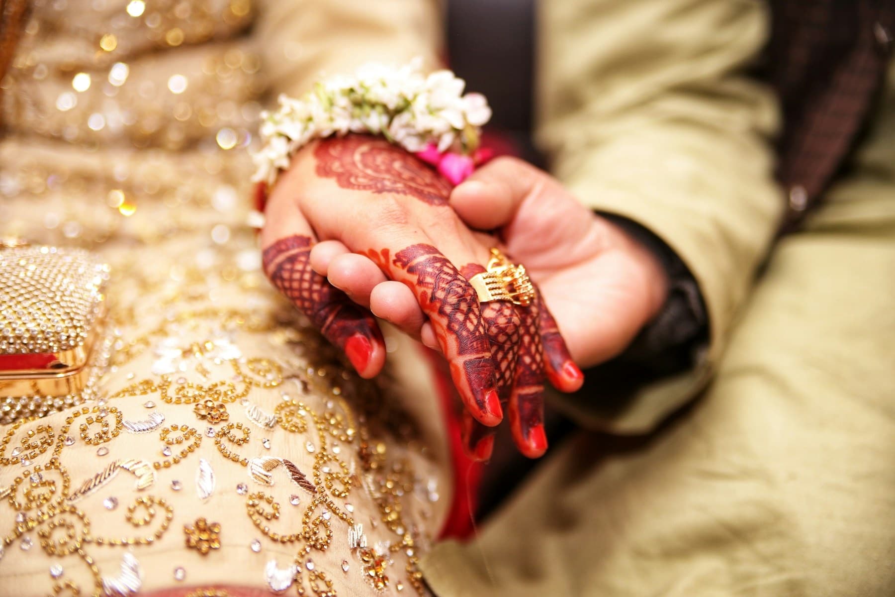 Hands together showing a gold ring